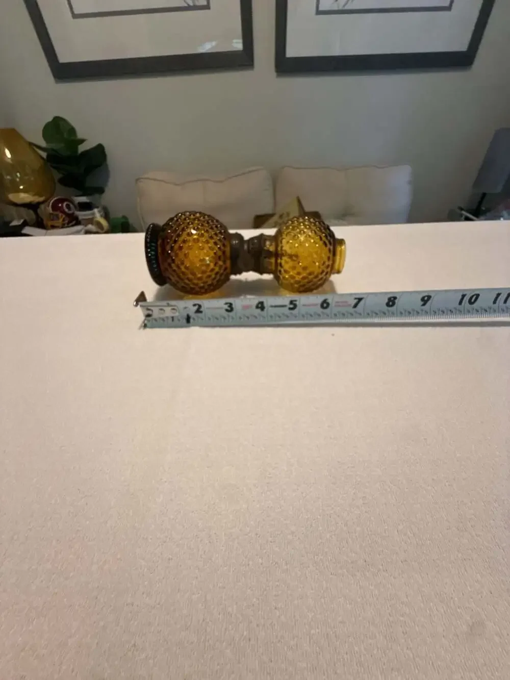 Vintage Miniature Amber Hobnail Glass Oil Lamp
